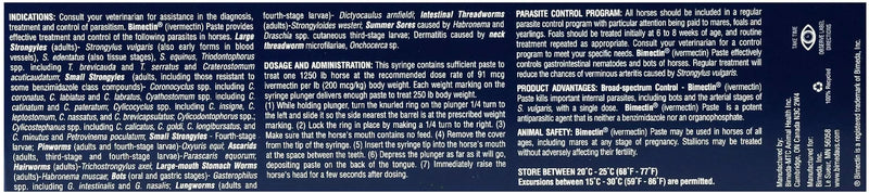 Bimectin Ivermectin 1.87% Paste Wormer Parasites Apple Horse OTC (1 Tube)