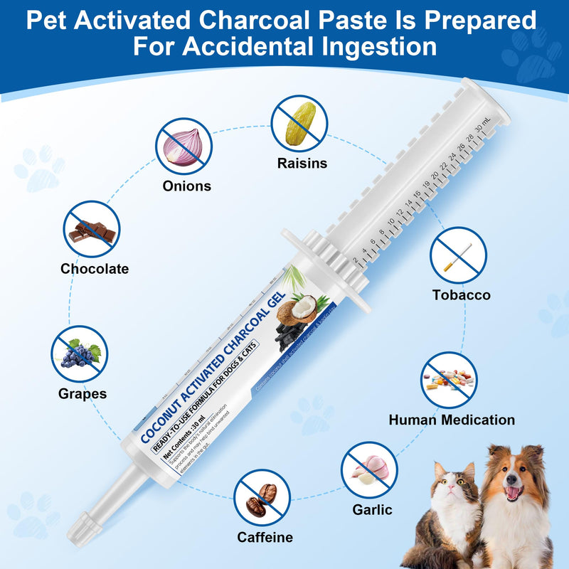Activated Charcoal for Dogs & Cats 30 ml (2 Tubes), Pet Emergency Toxin Absorber, Digestive Health Support, pet First Aid Kit Essential for Multi-Pet Households 2*30 ml
