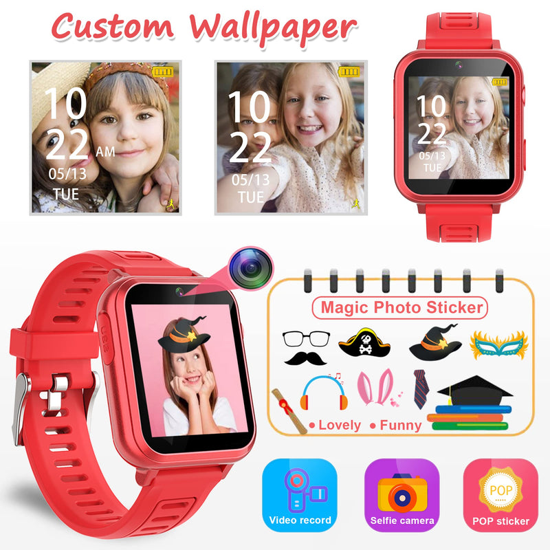 Wiszodet Smart Watch for Kids - Kids Smart Watch Girls Boys Gifts for 4-12 Years Old with 24 Games Camera Video Music Player Flashlight Alarm Clock Pedometer Birthday for Boys Girls Age 6 7 8 9 Red