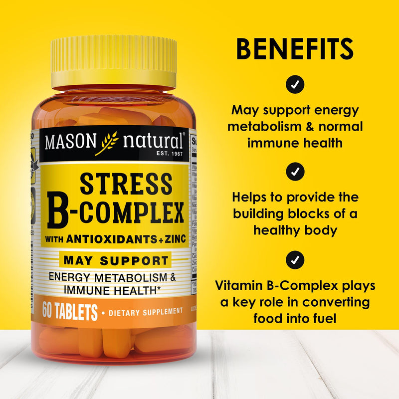 MASON NATURAL Stress B,Complex with Antioxidants + Zinc, 6 Month Supply, Dual Action Formula, Supports Energy Metabolism & Immune Health, 3 Pack
