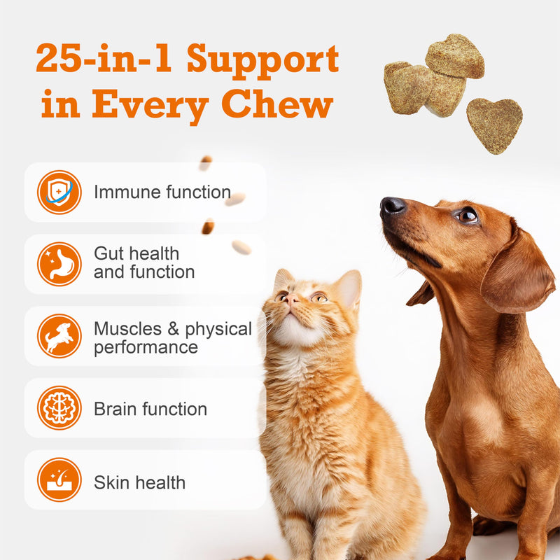 Dog Multivitamin Chewable,25-in-1 Dog Vitamins & Supplements,Pet Joint Support Health- Skin, Coat Heart, Hips, Joints,Digestion & Immune System,for All Ages All Breeds(30 Chews Duck Flavor)
