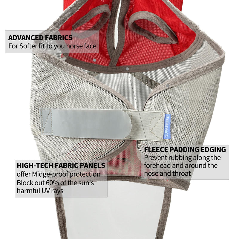 Horse Fly Mask with Long Nose and Ears,Red,Medium Size Medium Red - BeesActive Australia