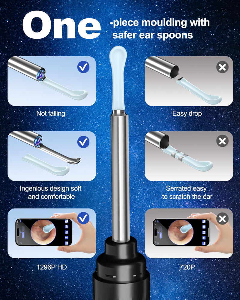 Ear Wax Removal Kit,Ear Cleaner with Camera,Ear Cleaning Kit 1269P HD Otoscope with Lights and 6 Ear Picks, Earwax Removal for Adults and Children Black - BeesActive Australia