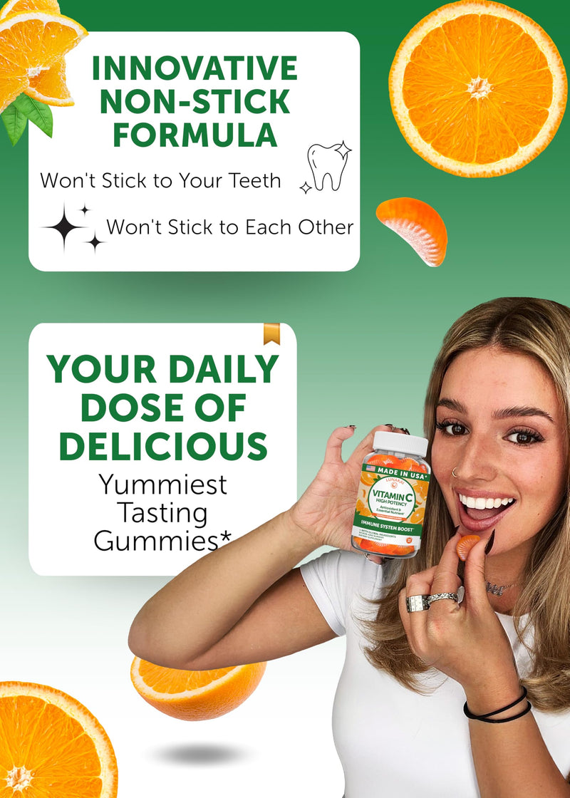 Lunakai USA Made High Potency Vitamin C Gummies for Adults and Kids - 300mg Immune Support - Non-GMO, Vegan, Delicious Orange Flavor, 60ct 60 Count (Pack of 1)