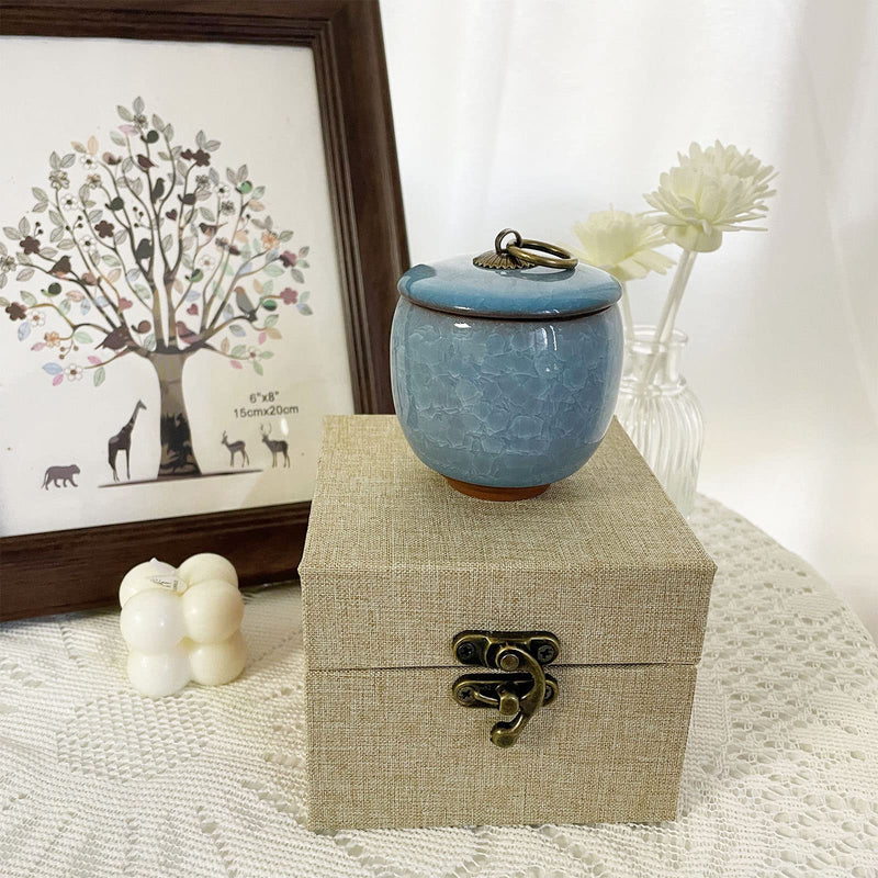 Small Human Ashes Urn, Handmade Ceramic Urn, Beautiful Small Keepsake Urns for Pet or Human with Premium Gift Box ((Beige: 1pc + Blue: 1pc)) (Beige: 1pc + Blue: 1pc) - BeesActive Australia