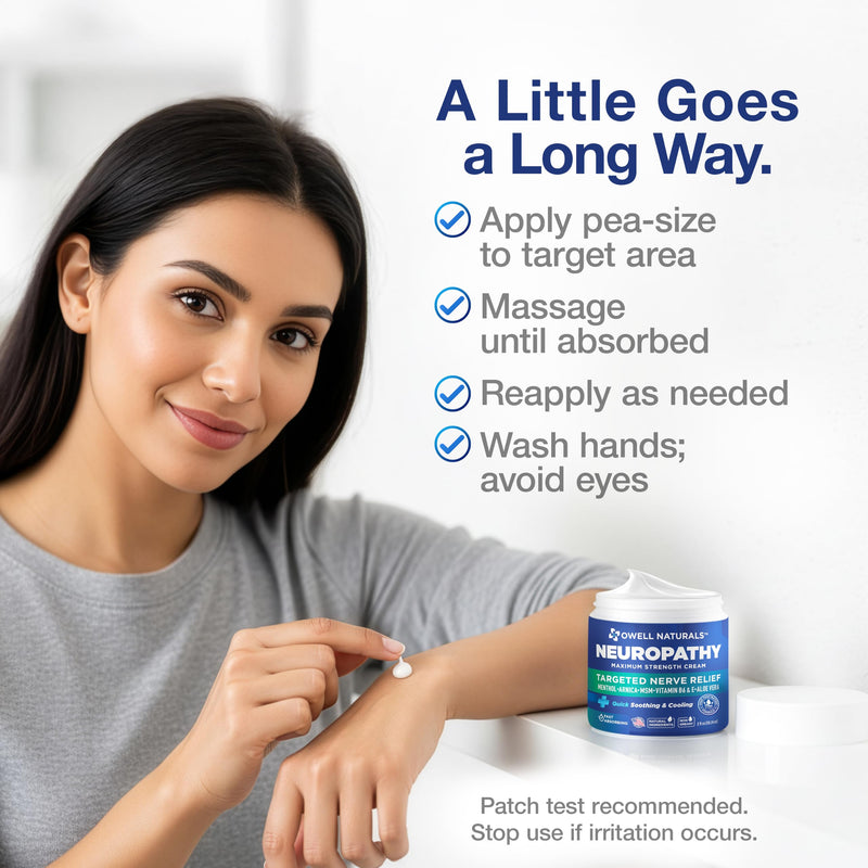 Owell Naturals Neuropathy Cream Extra Strength – Fast Absorbing Cooling for Leg, Feet & Hands – Advanced Soothing Formula with Aloe Vera, Arnica, MSM & Vitamin B6 – Made in USA, 2 fl oz (2 Pack) 2 Fl Oz (Pack of 2)