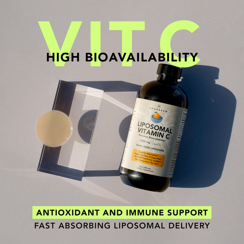 AMANDEAN Liposomal Vitamin C 1000mg, Liquid, Quali-C, Vegan, Non-GMO | Fast-absorbing liquid vitamin C supplement, liposomal antioxidant; immune, skin health; soy-free, Non-GMO