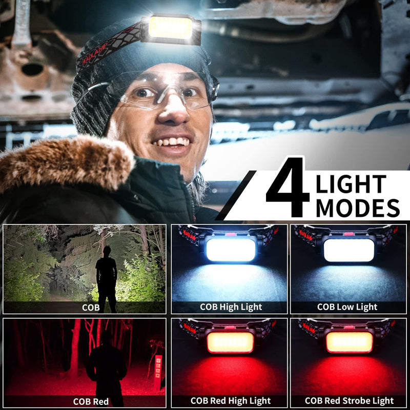 2pcs Rechargeable LED Headlamp, 8900 Lumens Super Bright Headlight with Motion Sensor, 9 Modes Zoomable Head Lamp, 180°Adjustable, IPX7 Waterproof Head Lamp for Camping, Running, Climbing, Hiking 2
