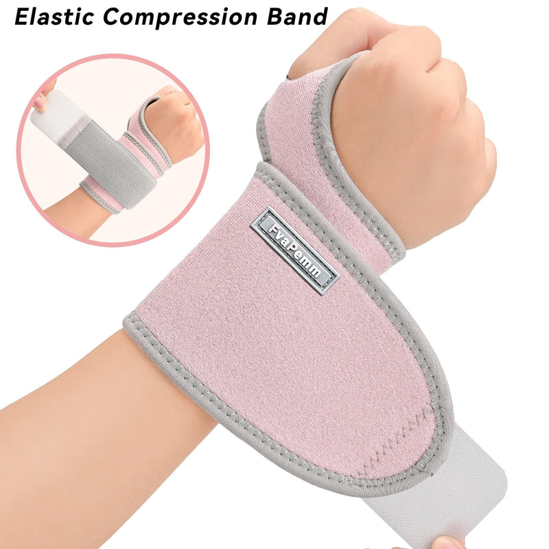 Carpal Tunnel Wrist Brace for Right Left Hand 2 Pack, Wrist Support Wraps for Women Men, Adjustable Wrist Brace for Tendonitis, Arthritis, Weightlifting, Sports, Day Night Support, Pink Pink, Wrist Support Brace, 2 Pack(Left and Right Hands)