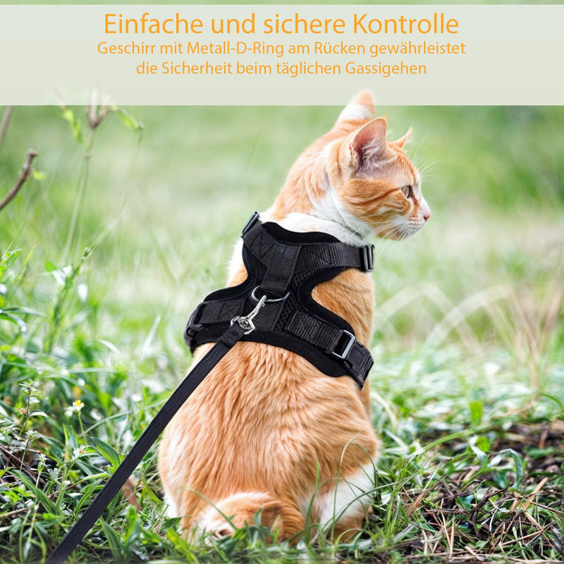 Comfortable cat harness with leash - Breathable air mesh, Suitable for neck circumference 21-28 cm, chest circumference 34-41 cm - Easy to put on and take off - Perfect for walks with your cat XS Black - BeesActive Australia