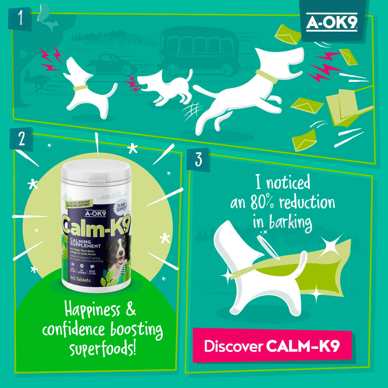 Calming Tablets for Dogs - 60 Tabs, Aids Anxiety Relief, Fireworks, Stress & Barking - Tasty Treats Calming Supplement for Dogs - Natural Ingredients that Improves Behaviour - All Ages & Breeds Tablet Adult 60 Tab