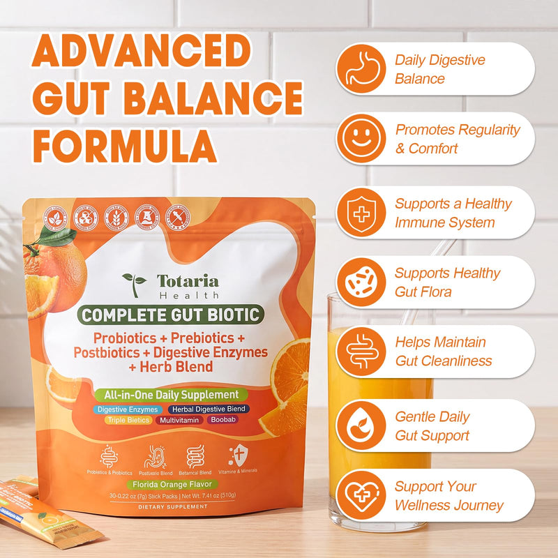 Totaria Probiotics Prebiotics & Postbiotics for Women & Men - Debloat | Blend with Digestive Enzymes & Herb - Rich in Vitamins & Minerals, Supports Gut, Digestive & Immune Health*