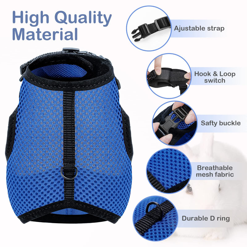 Pettom Bunny Rabbit Harness with Stretchy Leash Cute Adjustable Buckle Breathable Mesh Vest for Kitten Small Pets Walking (L(Chest:10.6-13.3 in), Blue) L(Chest:10.6-13.3 in) - BeesActive Australia