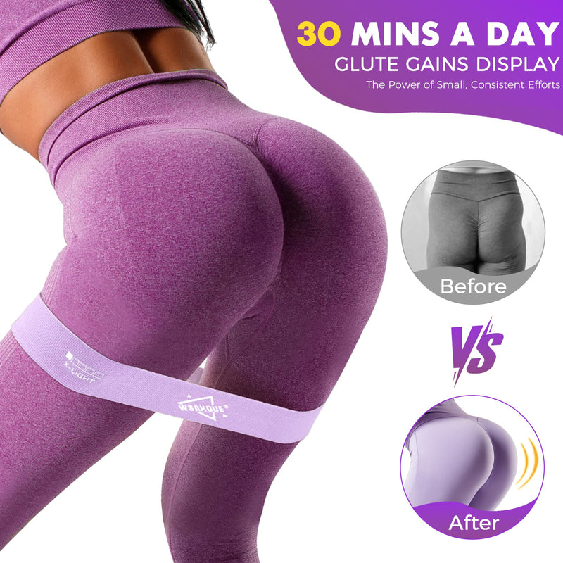 WSAKOUE Fabric Resistance Bands for Working Out – 5 Booty Bands for Women & Men, Exercise Workout Bands for Legs, HIPS & Glutes – Ideal for Home Fitness, Yoga, Pilates & Rehab Purple
