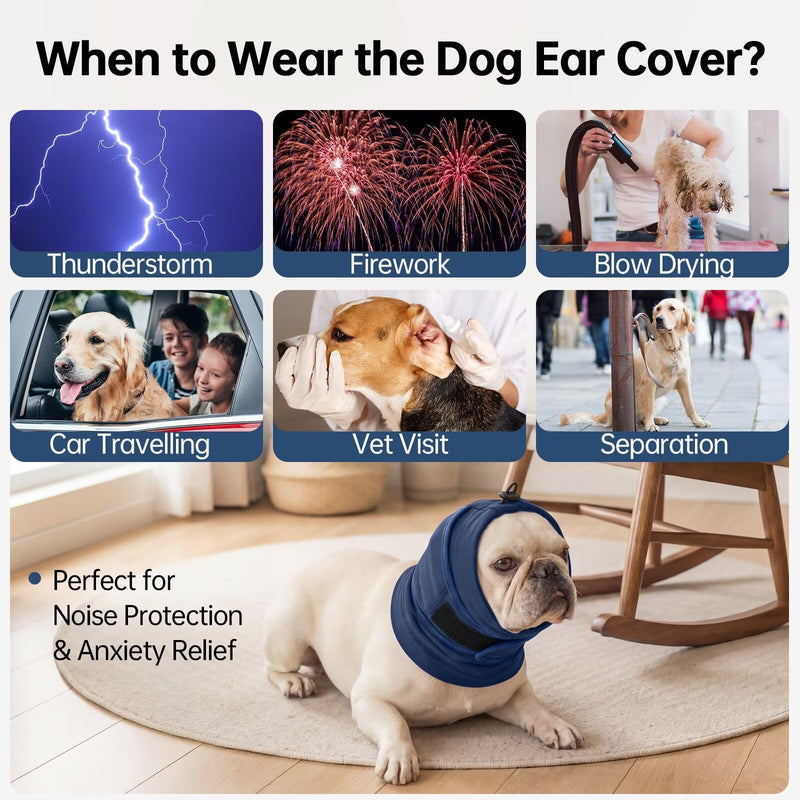 IECOii Dog Ear Wrap Hematoma Head Wrap For Dogs,Pet Calming Hood for Bathing,Anxiety Relief & Noise Protection,No Shake Ear Wraps,Adjustable Anti-Slip Head Covers Muffs,Fireworks Grooming,Blue,XL X-Large（Neck Girth:17.7") Blue