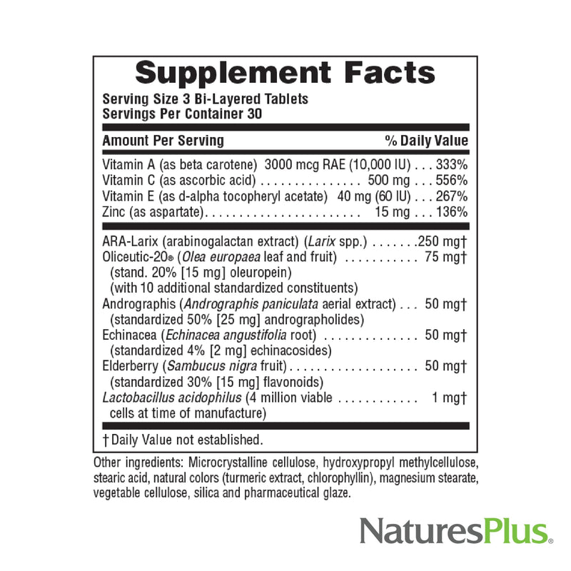 NaturesPlus Source of Life Immune Booster Adult Formula, Rapid & Extended Release - 90 Vegetarian Tablets - Natural Immunity Booster Supplement - Vitamins A, C, E & Zinc - Gluten-Free - 30 Servings
