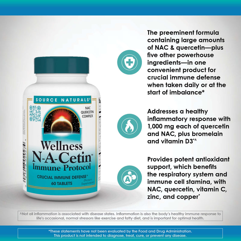 Source Naturals Wellness N-A-Cetin Immune Protocol, 60 Tablets | NAC Quercetin Complex | Crucial Immune Defense*