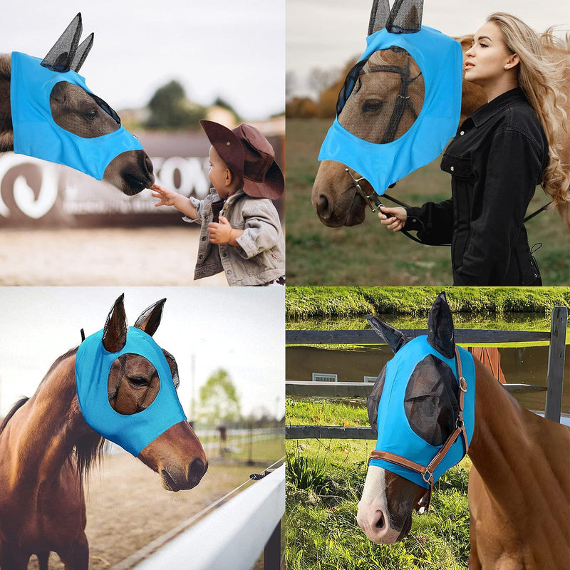 UV protection horse fly mask, horse fly mask, super-fit horse fly mask, horse fly mask, breathable mesh, anti-UV, anti-mosquitoes, insects, elastic brake mask (blue) - BeesActive Australia