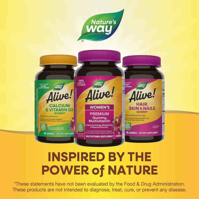 Nature's Way Alive! Premium Women's Gummy Multivitamin Supplement, 75 ct | Supports Cellular Energy Metabolism*, Muscle Function*, B-Vitamins, Grape, Cherry, & Blueberry-Acai Flavored, Gluten-Free
