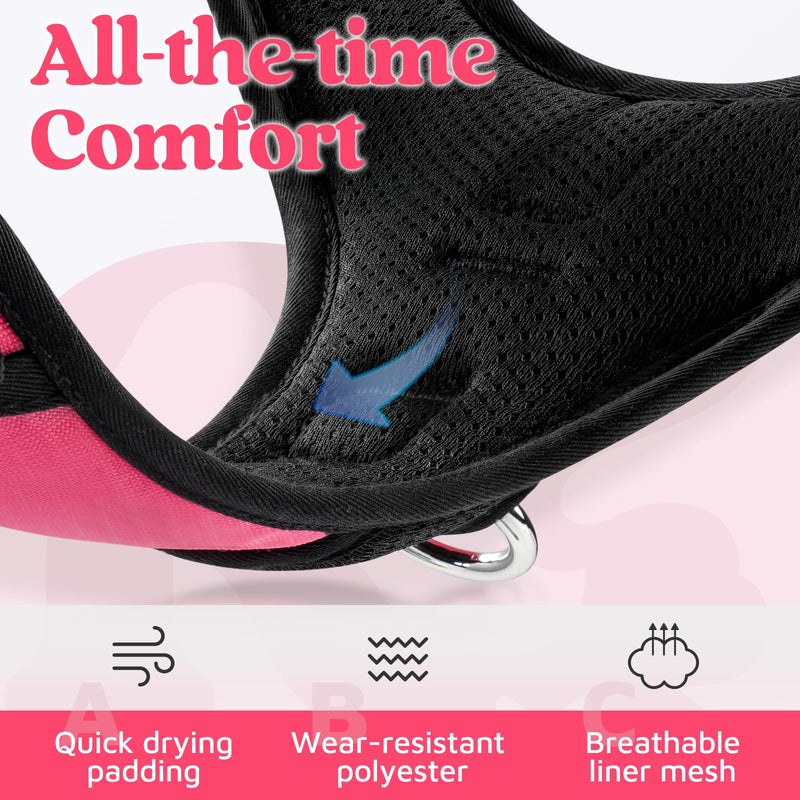 rabbitgoo Dog Harness Medium Sized, No Pull Dog Vest Harness with 3 Buckles, Adjustable Soft Padded Pet Harness with Easy Control Handle and Reflective Strips, Pink, M - BeesActive Australia