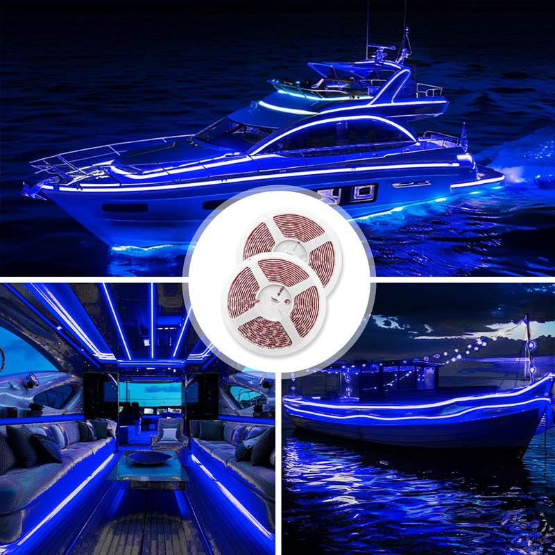 LED Boat Lights 32.8ft (2 Rolls of 16.4ft), Waterproof Boat Interior and Navigation Lights (Blue) 32.8FT Blue