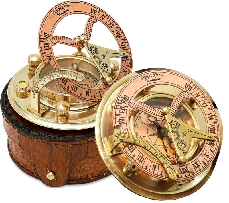 Personalized Engraved Antique Brass & Copper Sundial Compass, Sundial Clock in Leather Box Gift Sun Clock Ship Replica Watch - BeesActive Australia