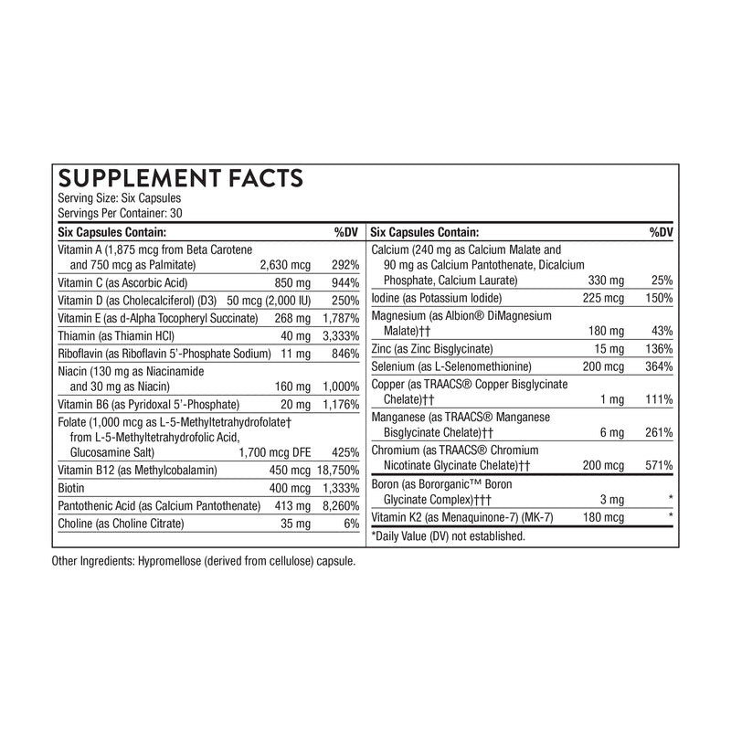 THORNE Women's Multi 50+, Comprehensive Daily Multi-Vitamin, 180 Capsules | Formulated for Perimenopausal & Postmenopausal Women, Supports Heart, Brain, Bone & Immune Health*, Third-Party Certified