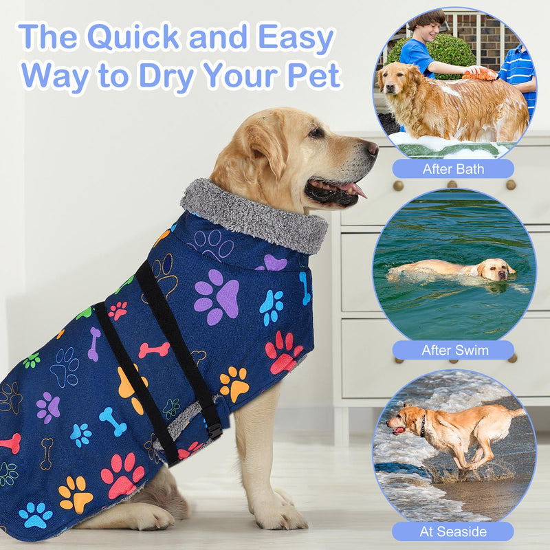 Dog Robe Quick Drying Dog Bathrobe Super Absorbant Dog Towels for Drying Dogs Cute Dog Clothes Thickening Dog Bath Supplies for After Bath Adjustable Dog Drying Coat, Wearable On Both Sides (S-XXL) Large Blue - BeesActive Australia