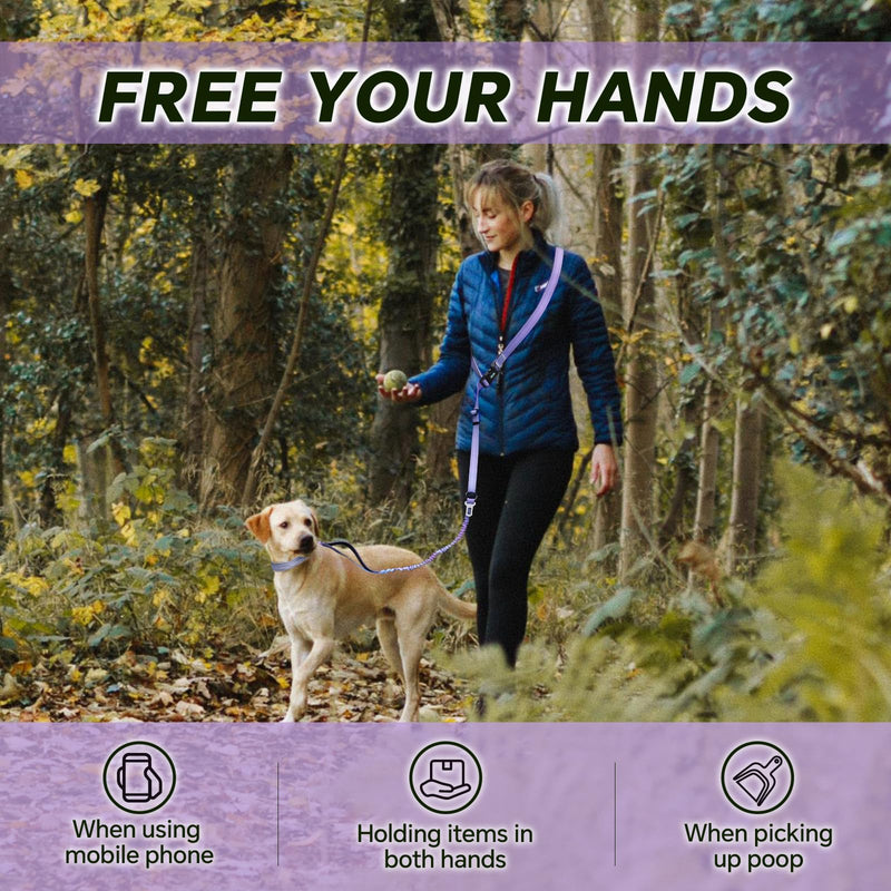 Hands Free Dog Leash, Adjustable Heavy Duty Bungee Waist Leash Belt for Medium Large Dogs Walking Running Hiking with Reflective(Purple) Purple - BeesActive Australia