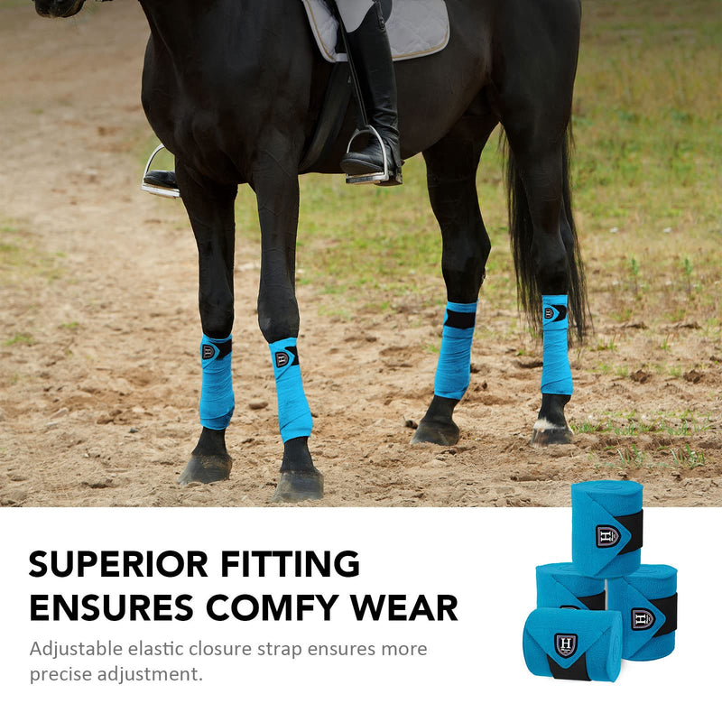 Harrison Howard Essential Horse Polo Leg Wraps Soft Fleece Leg Bandage for Horse Set of 4 Sapphire Medium Cob (Medium) - BeesActive Australia