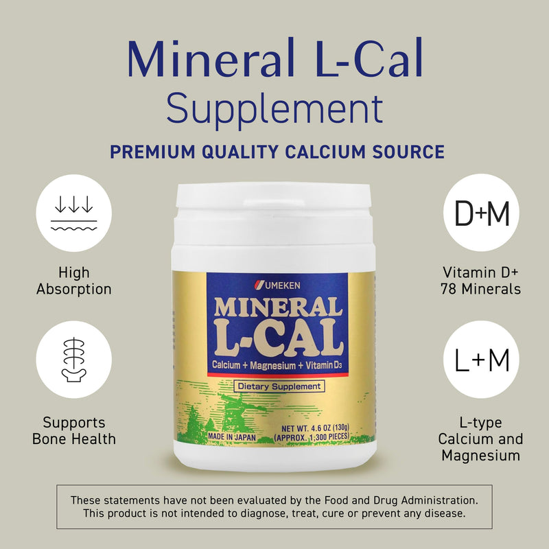 Umeken Mineral L-Cal Calcium with Vitamin D3, 2 Month Supply, Water Soluble Ball Format with Magnesium & Minerals, Fast Absorbing Calcium Magnesium D3 Supplement, 1,300 Balls, 130g, Pack of 1 1,300 Count (130 Gram) (Pack of 1)