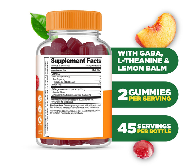 Lifeable Stress Aid Gummies for Teens | with Lemon Balm, GABA and L Theanine Supplements | Vegan Non GMO Mood Support Supplement | Great Tasing Stress Vitamins | L-Theanine for Teen | 90 Gummies