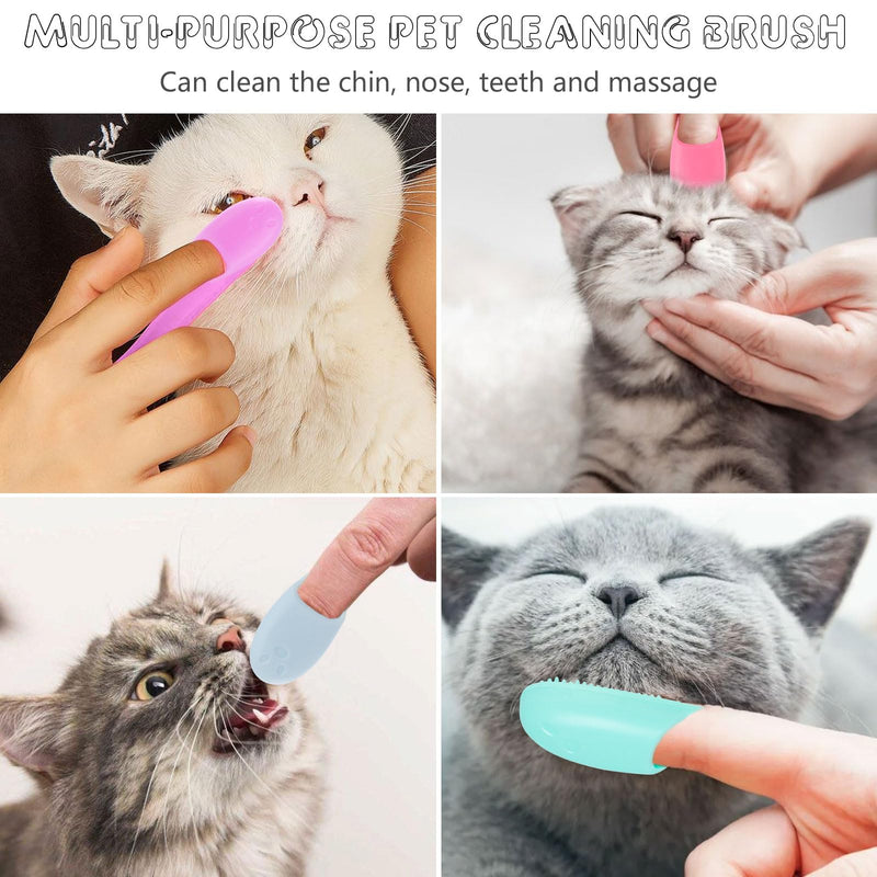 8PCS Silicone Cat Chin Brush, Silicone Scrubber for Cat Chin Cleaner, Soft Pet Finger Toothbrush Dental Care for Cats Dog Puppies 8PCS (Pink+Green+Purple+Blue)*2