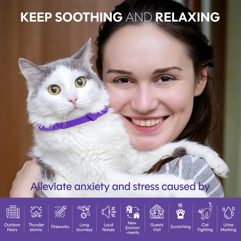 Pheromone Calming Collar for Cats 4 Pack – Breakaway Cat Calming Collar for Anxiety, Separation Stress, Spraying and Meowing, Adjustable Waterproof Natural Collar for Indoor Cats