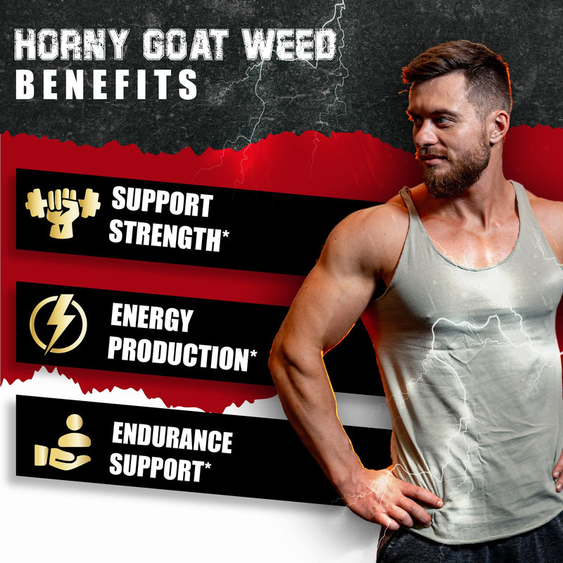BMVINVOL Horny Goat Weed for Men - Extra Strength Supplement with Maca, Ginseng, Tribulus Terrestris, Ashwagandha - 90 Capsules