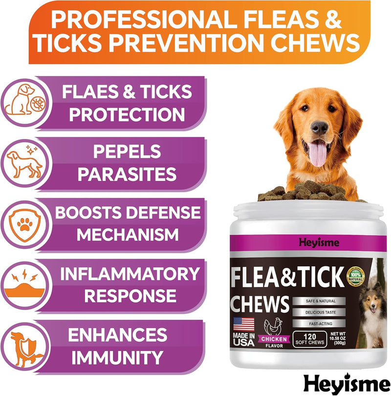 Flea and Tick Prevention for Dogs Chewables, Natural Dog Flea and Tick Control Supplement, Flea Treatment for Dogs, Oral Flea and Tick Chews Treats for All Breeds and Ages (Chicken, 120 Chews) Chicken - BeesActive Australia