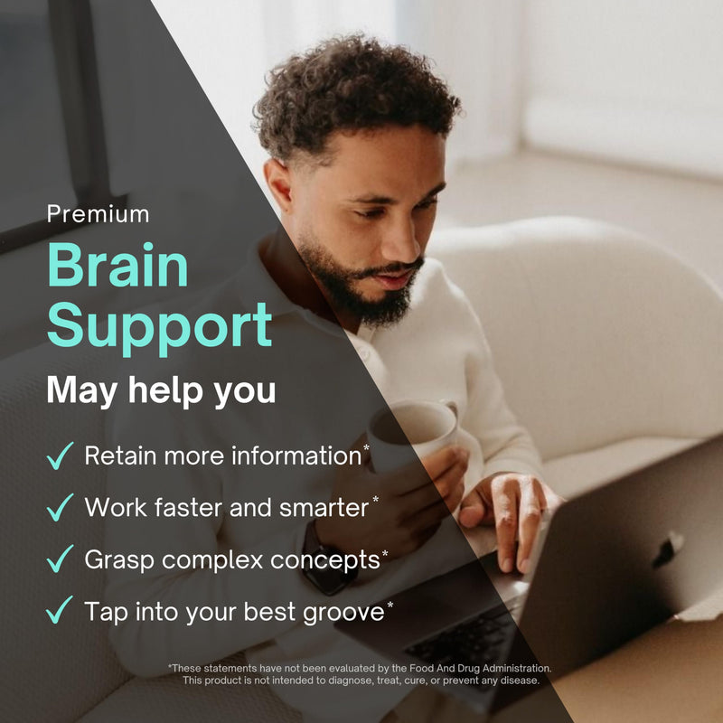Nootropic Supplement - Focus, Memory Booster, Productivity & Energy Vitamins for Women & Men - Nootropics Brain Support Supplement with Vitamin B12 & L Tyrosine, 60 Capsules