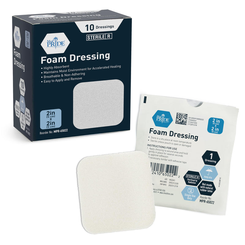 MED PRIDE Foam Dressings -10 Pack, 6'' x 6'' - Sterile, Hydrophilic, Highly Absorbent- Soft, Non-Adhesive Pads, Waterproof Dressing for Wound Care & Ulcers, Post Op Trauma + Injuries 6X6 Inch (Pack of 10) - BeesActive Australia