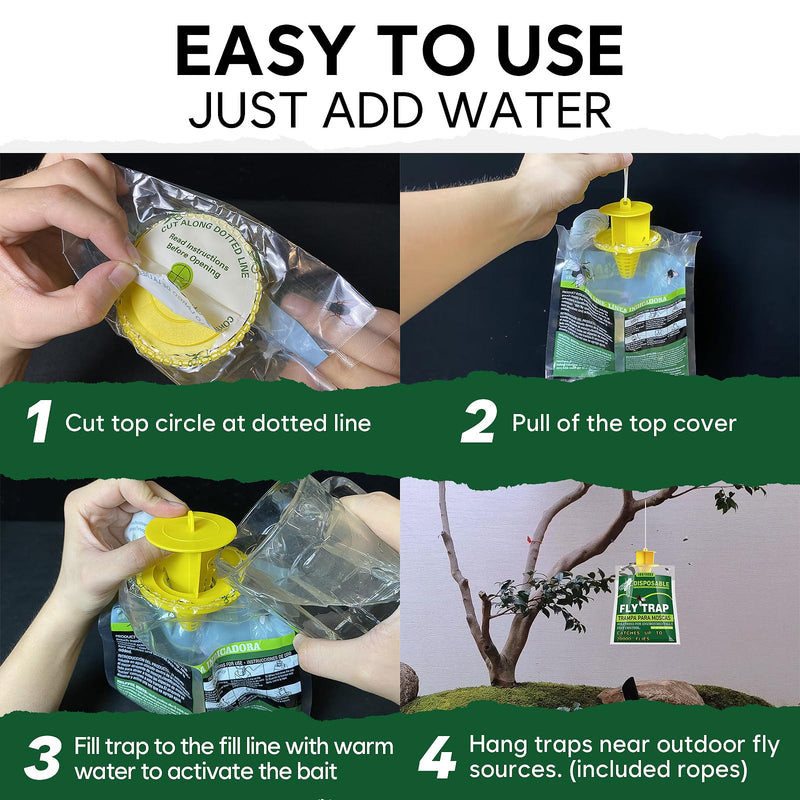 Fly Traps Outdoor Fly Trap Hanging with Natural Pre-Baited, Disposable Non Toxic Fly Catcher, Fly Killer, Fruit Fly Trap Kills Up to 20,000 Flies for Barn, Farm, Stable, Patio - 9 Traps Green-9 - BeesActive Australia