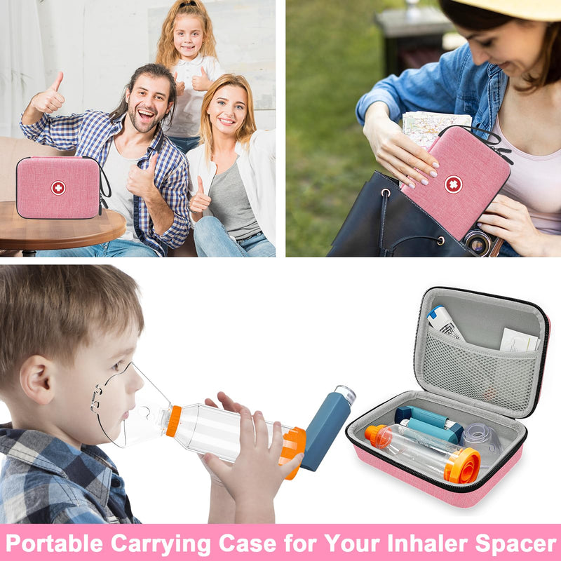 Hard Inhaler Spacer Case for Kids and Adults, Asthma Inhaler Case with Mesh Pocket for Medicine and Other Accessories, Pink (Bag Only) - BeesActive Australia