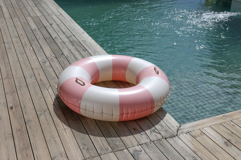 Large Swim Ring with Handles for Kids Adults, 35 Inch Classic Striped Pool Inner Tubes, Inflatable Pool Floats, Float Naked, Pool Floaties Adult Size for Summer Pool Party Beach Pink 1 - BeesActive Australia