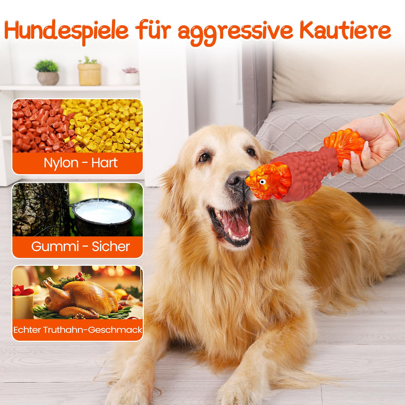 WinTour Tough Dog Toys for Aggressive Chewers, Durable and Indestructible Dog Toys to Keep Them Busy, Turkey Squeaky Chew Toys for Medium and Large Dogs, Orange - BeesActive Australia