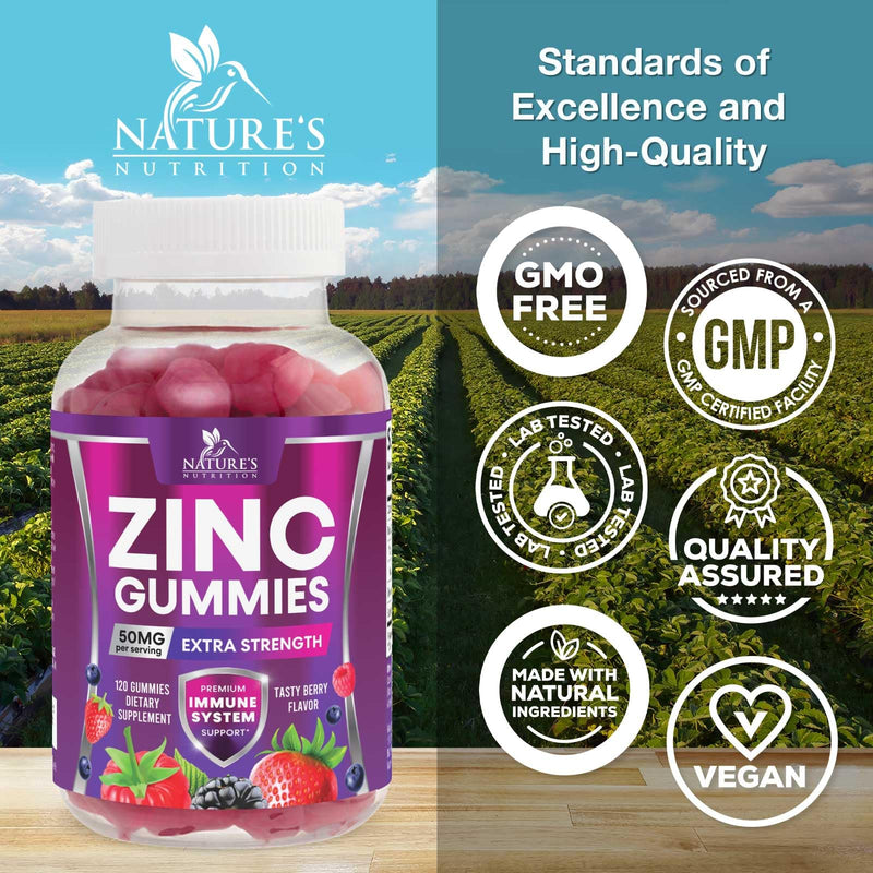 Zinc Gummies for Adults 50 mg - High Absorption Immune Health Support Gummy & Antioxidant Chewable Supplement, Zinc Vitamin for Men and Women, Vegan and Gluten Free, Mixed Berry Flavor - 120 Count 120 Count (Pack of 1) - BeesActive Australia