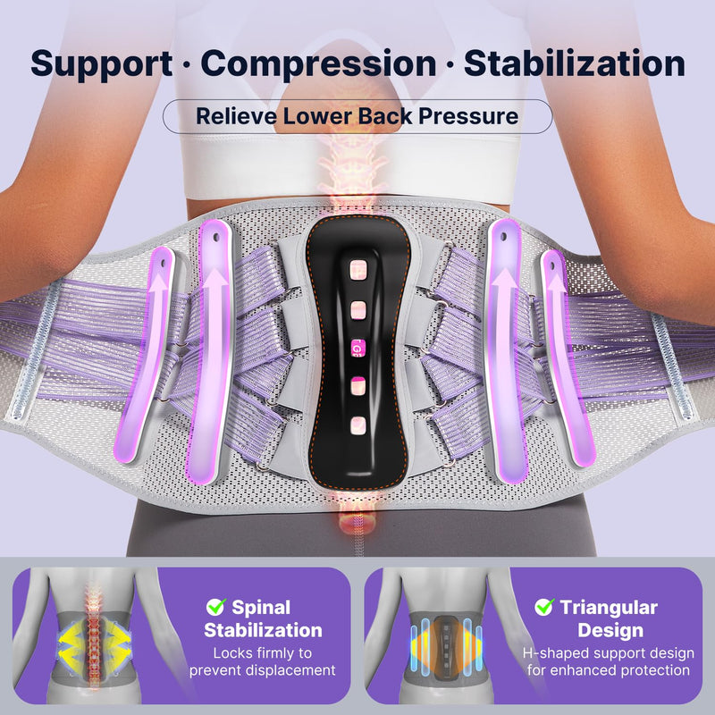 Fit Geno Back Brace for Lower Back Pain Women: Adjustable Lumbar Support Brace for Pain Relief - Breathable Waist Belt for Comfort - L Purple L (Waist: 38 - 46 Inch) - BeesActive Australia