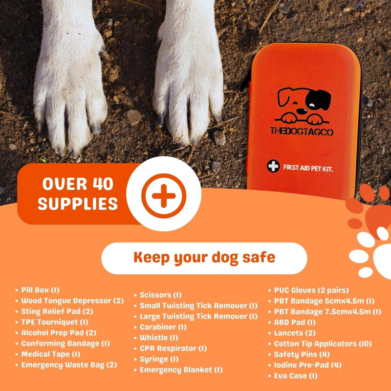 TheDogTagCo Dog First Aid Kit, Over 40 Health Supplies, Compact and Portable, Prepared for Any Pet Emergency - BeesActive Australia