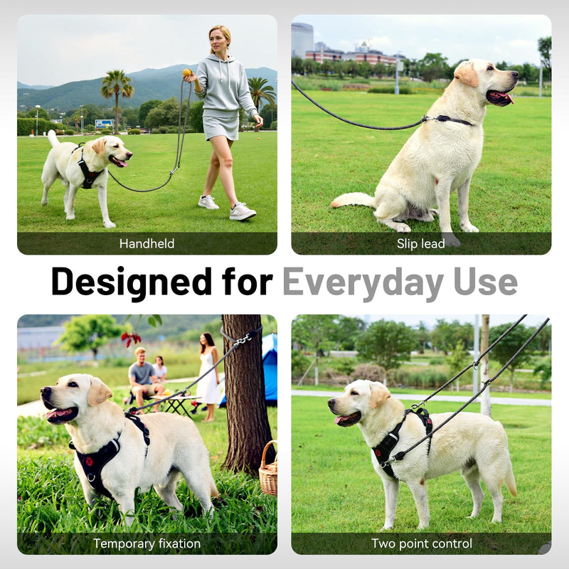 Hands-Free Dog Leash, 6.5ft Heavy Duty Reflective Nylon Leash with Dual Metal Hooks, Adjustable Crossbody & Waist Use for Walking, Jogging and Heel Training (Grey) Black - BeesActive Australia