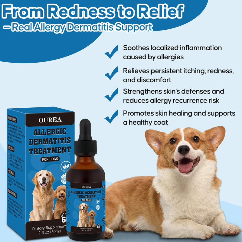 Dog Dermatitis Treatment for Allergies, Natural Itch Relief Drop & Hot Spot Support for Itchy, Red, Irritated Skin, Herbal Formula for Dog Allergy Relief, Dermatitis Treatment, Dog Itching Skin Relief