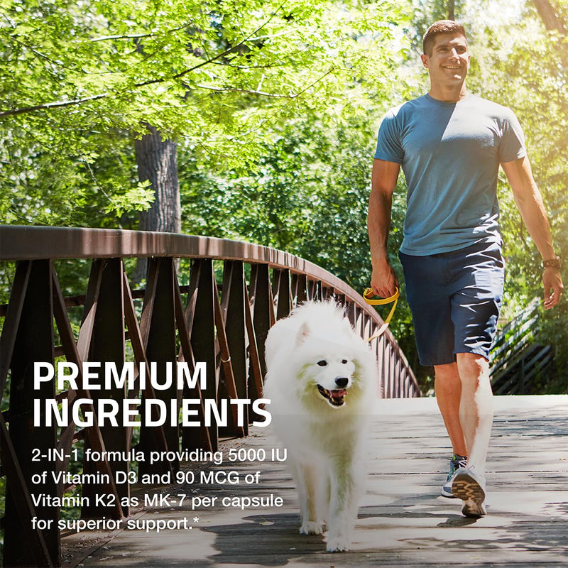 Bronson Vitamin K2 D3 (MK7) Supplement 2-in1 D3 & K2 Complex, 360 Capsules | Bone, Immune & Heart Health Support, Gluten Free, Soy Free, Non-GMO, Vitamin D3 5000IU (125 mcg) & 90 mcg K2 MK-7 360 Count (Pack of 1)