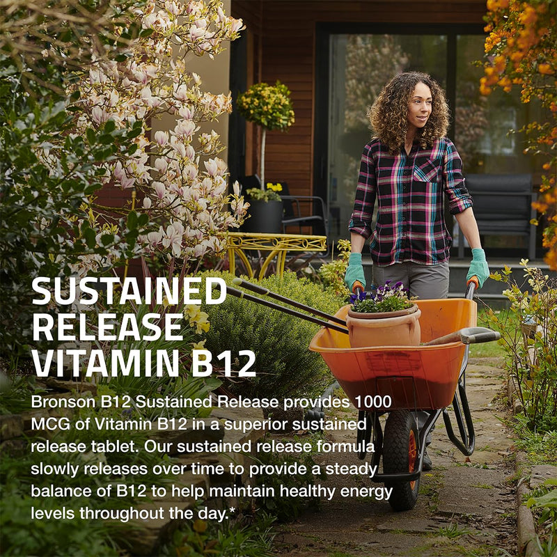 Bronson Vitamin B12 1000 mcg Sustained Release, Energy Support, 250 Tablets | Healthy Brain Function & Nervous System Support, Vegan, Non-GMO, Gluten-Free & Soy-Free 250 Count (Pack of 1)