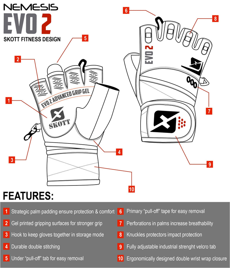 skott Evo 2 Weightlifting Gloves with Integrated Wrist Wrap Support-Double Stitching for Extra Durability-Get Ripped with The Best Body Building Fitness and Exercise Accessories XX-Large Black/Gray - BeesActive Australia